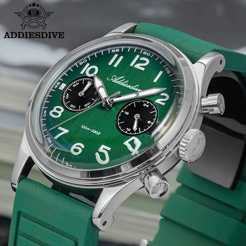 

ADDIESDIVE 38mm Chronograph VK64 Quartz Watch New 100m Waterproof Luminous Calendar Domed Glass Sport Swim Luxury Men Wristwatch