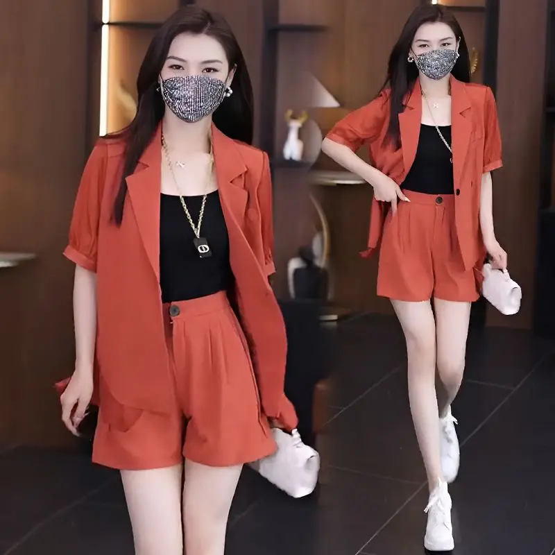 Women's Summer Fashion Thin Professional Suit Matching Set 2024 Korean Elegant Casual Short Sleeved Blazers+shorts Two-piece