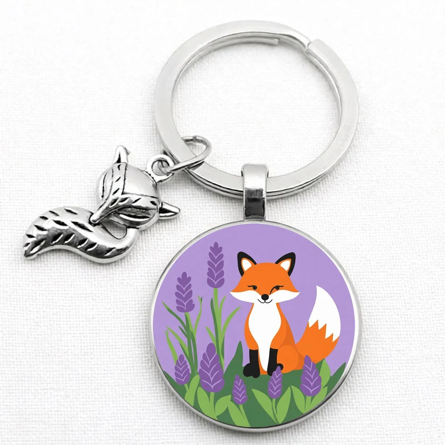 New Arrival Cute Fox Pattern Glass Keychain Car Bag Keyring Charm Men Women Gift Wholesale