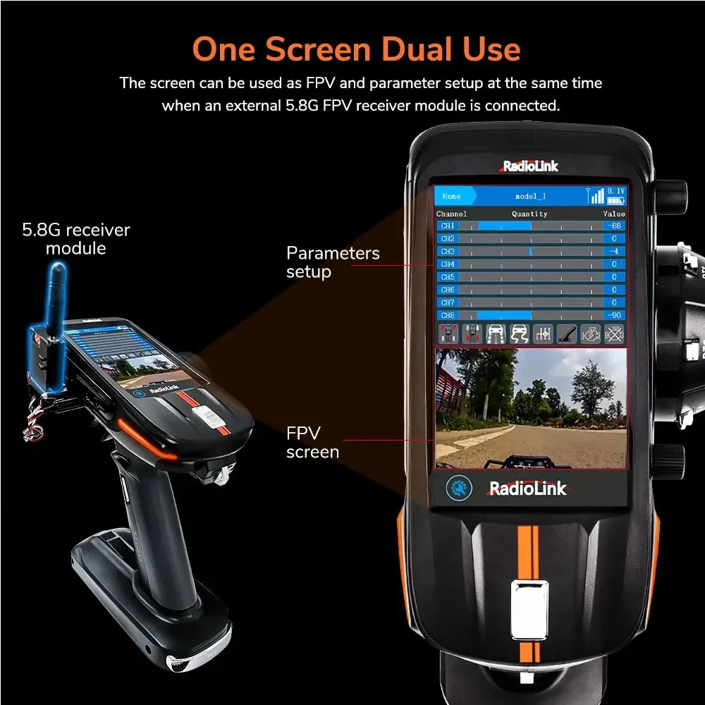 Radiolink RC8X 2,4G 8CH 4,3 pulgadas LCD pantalla táctil transmisor Compatible con TBS CRSF R8FG R4FGM receptor para RC coche barco Robot