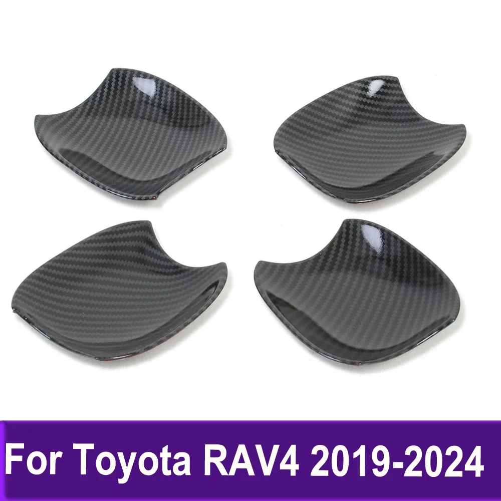 Side Door Handle Bowl Cover Trim Carbon Fiber For Toyota RAV4 RAV 4 2019 2020 2021-2024 Sticker Styling Accessories