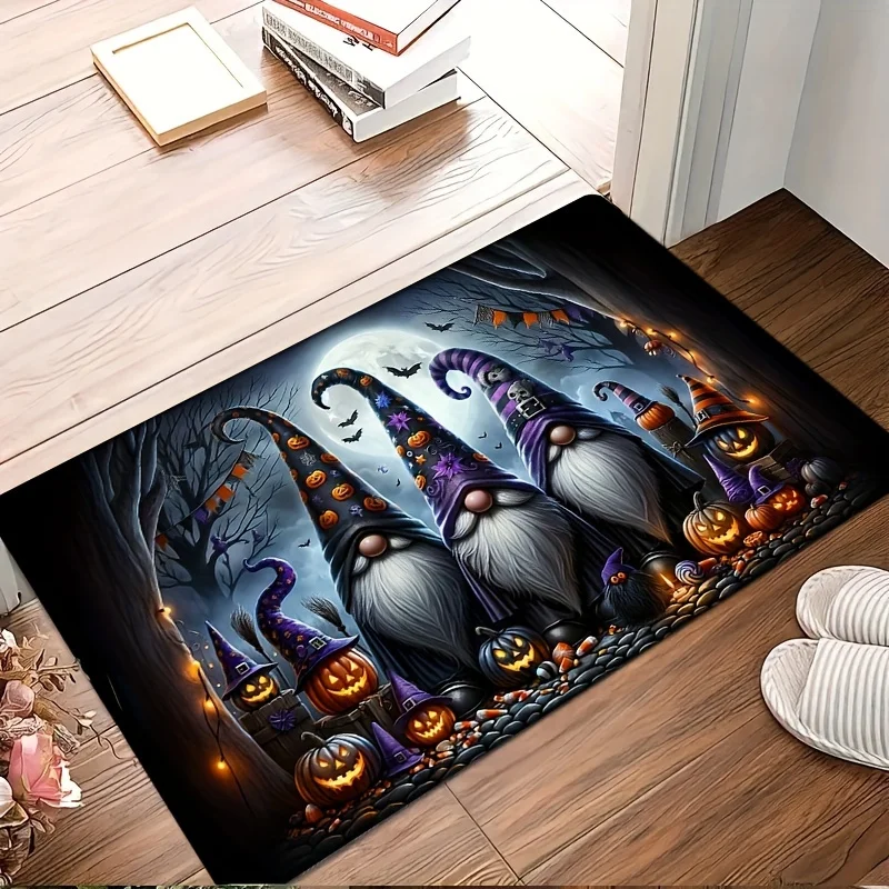 1Pc Halloween Horror Doormat, Pumpkin, Candy, Midget Print Absorbent Non-Slip Mat Area Carpet, Comfortable Floor Mat, Machine Washable Entrance Kitchen Living Room Bedroom Laundry Bathroom Home Improvement, Room Decoration