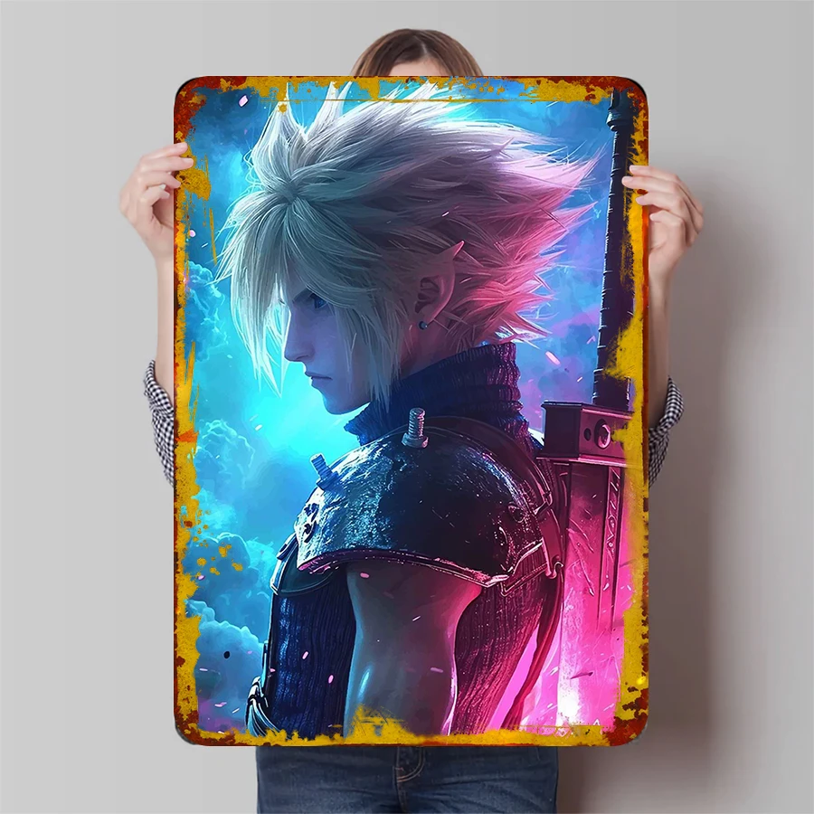 Final Fantasy VII Cloud Strife Metal Wall Art Decor for Game Room Home Decoration