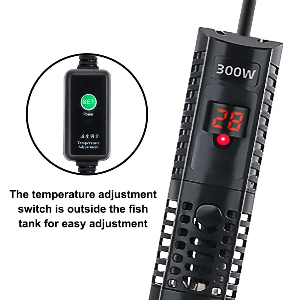 50-500W Aquarium Submersible Heater Fish Tank LCD Display Digital Adjustable Water Heating Rod Constant Temperature Control