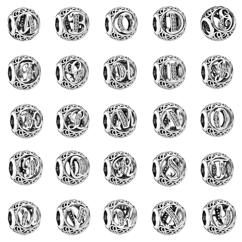 Fit Pandora Bracelets Charms New 925 sterling silver 26 Alphabet Letters Charms Beads For Women Fine DIY Birthday Jewelry Gifts