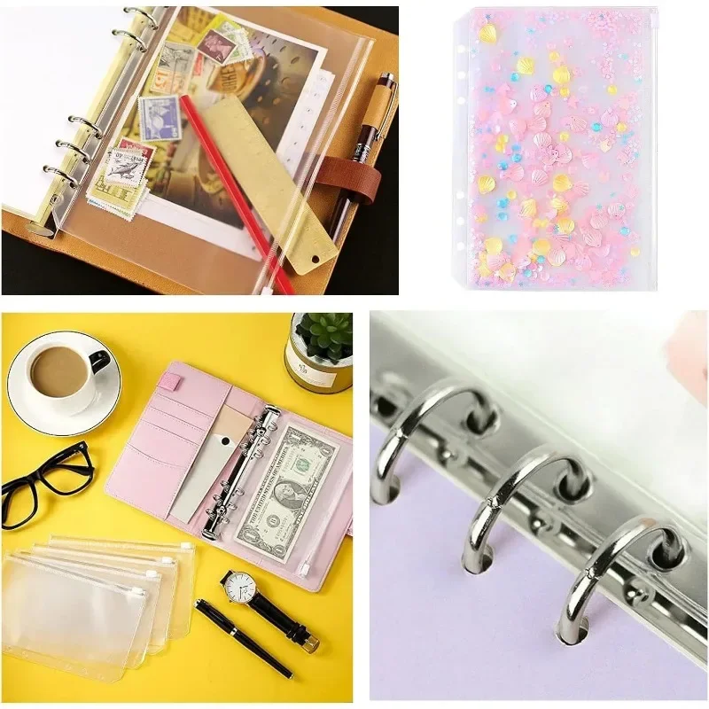 A6 6-Hole Zipper Binder Pockets Waterproof PVC Cash Budget Envelopes Loose Leaf Bag For Binder Notebook Planner