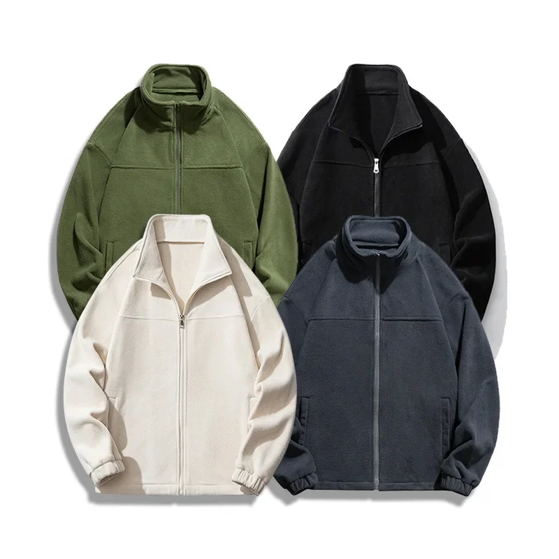 

2023 Autumn New Granular Fleece Large Men's Coat Solid Standing Collar Sweater Youth Fashion Jacket