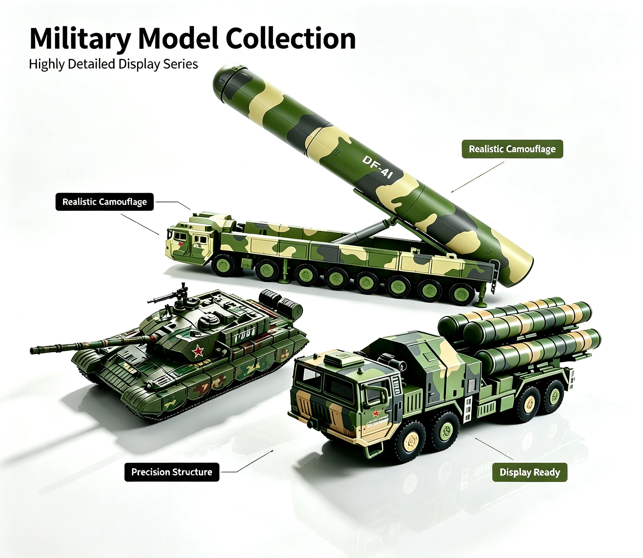 1:72 Pre-Colored ABS Military Model Kit No Glue DF-41 Missile Truck HQ-9 Air Defense Vehicle 99A Tank Static Hobby Gifts