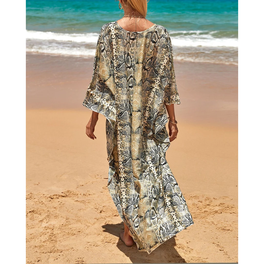Sexy Tunika mit Zebra-Muster und V-Ausschnitt, Strandkleid, Strandmode, langes Strandkleid für Damen, V4159 – Detail 16