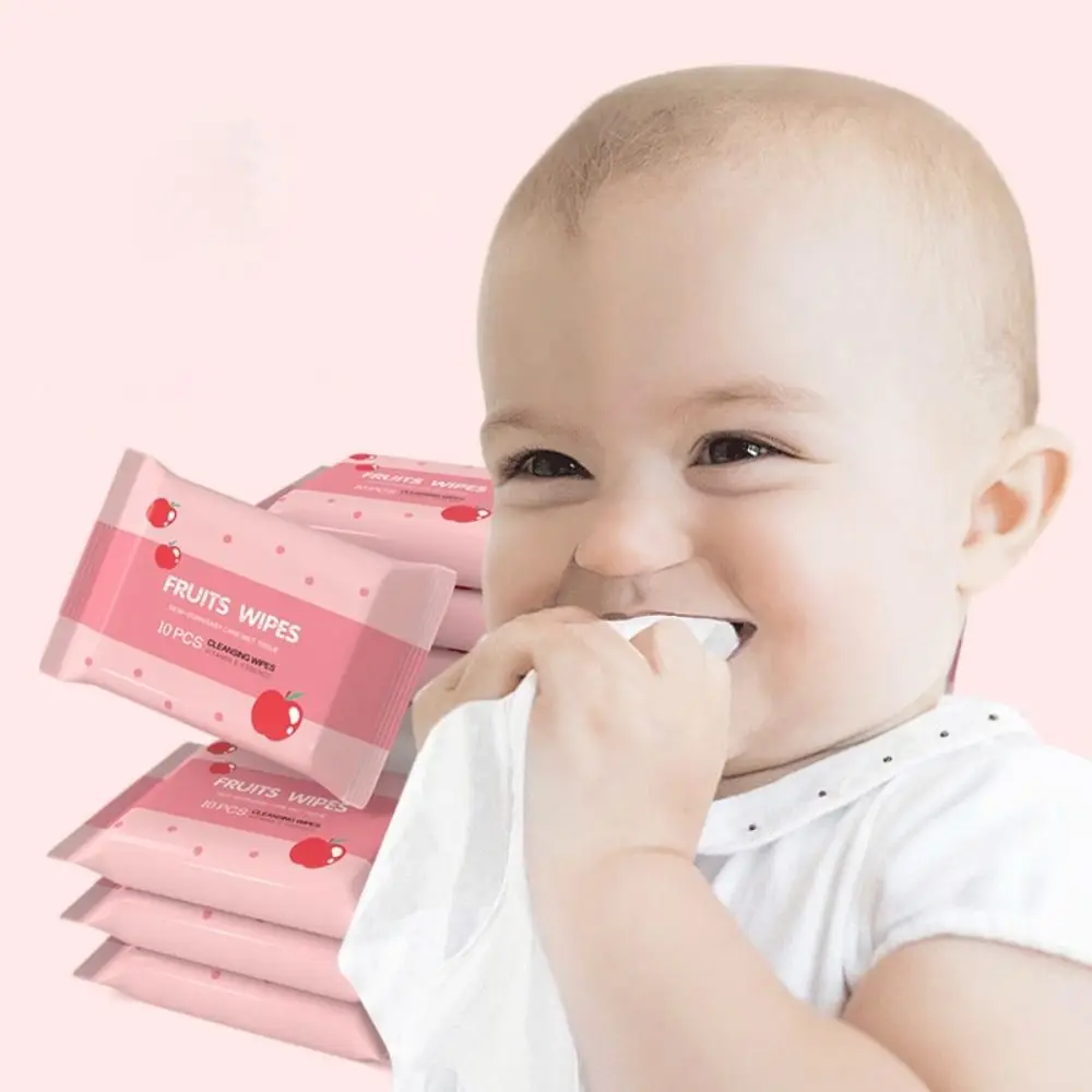 10Pcs/Pack Baby Wet Wipes Baby Hand and Mouth Cleaning Portable Water Tissue Extractable Ten Disposable Wet Wipes for Babies