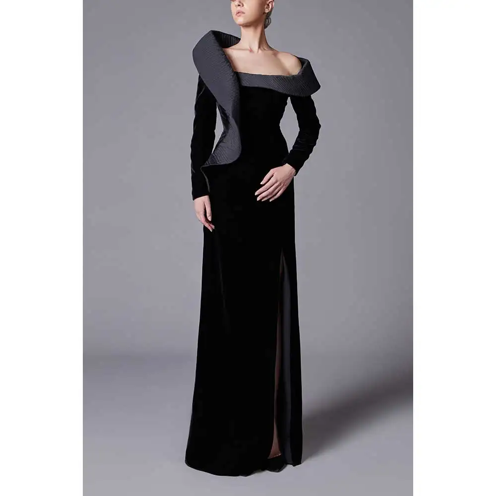 YUMDAI Elegant Off Shoulder Green Evening Dress for Women 2024Wedding Guest Gorgeous Black Velvet Arabian Long Formal Party Gown