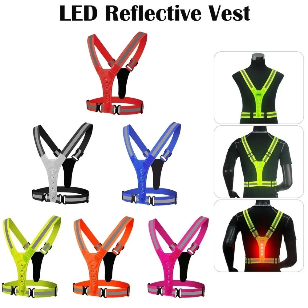 

High Visibility Cycling Vests 3 Light Modes Adjustable Safety Reflective Vest Flashing Elastic Night Warning Vest