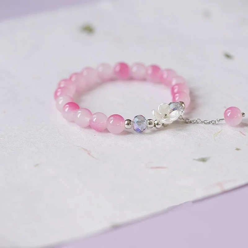 Pulsera con cuentas de flores de concha para mujer, brazalete de cristal colorido, joyería de Boda nupcial, regalos de viaje, moda coreana