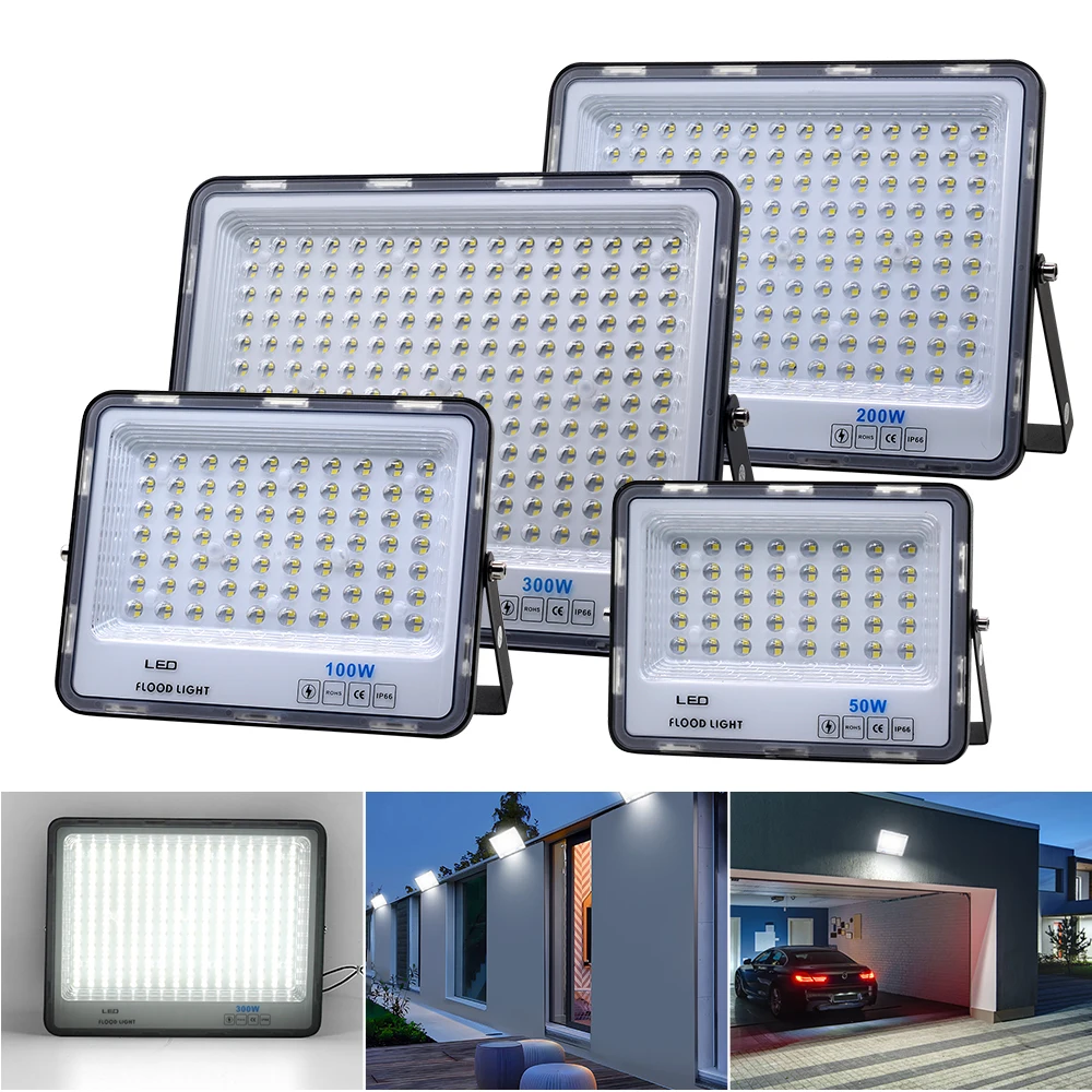 Projecteur DOB à lentille AC100-345V 50W 100W 200W 300W IP66 2835 puce LED PC couvercle transparent haute luminosité pour éclairage de jardin de Villa