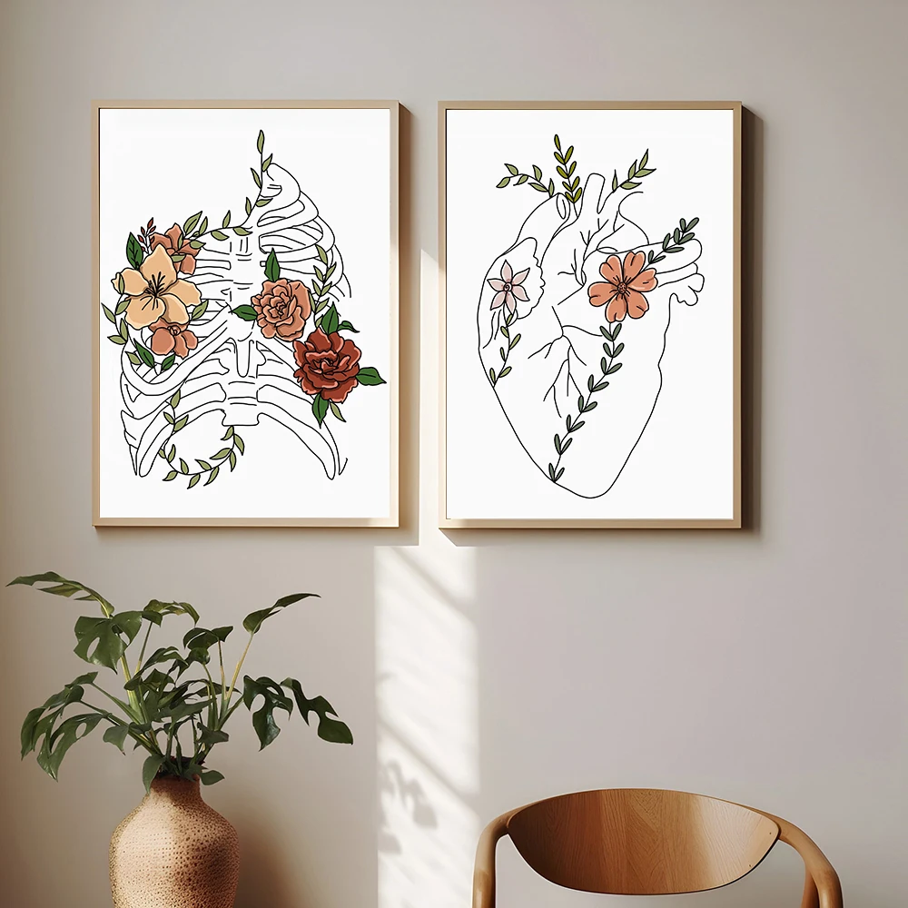 

Floral Anatomy Gallery Posters Prints Colorful Human Body Line Art Wall Art Canvas Painting Doctor Office Picture Room Decor