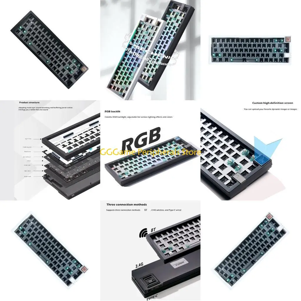 

U55B Комплект прокладок для механической клавиатуры с RGB-подсветкой, Bluetooth-совместимый, беспроводная связь 2,4G