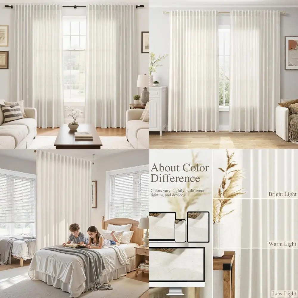 

100 Inch Wide Linen Curtains for Living Room, Light Filtering, Back Tab Design, Suitable for Sliding Doors, Natural Coastal Styl