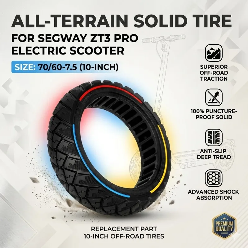 

70/60-7.5 10 Inch All-Terrain Solid Tire for Segway ZT3 Pro Electric Scooter Off-Road Anti-Slip Replacement Tyre