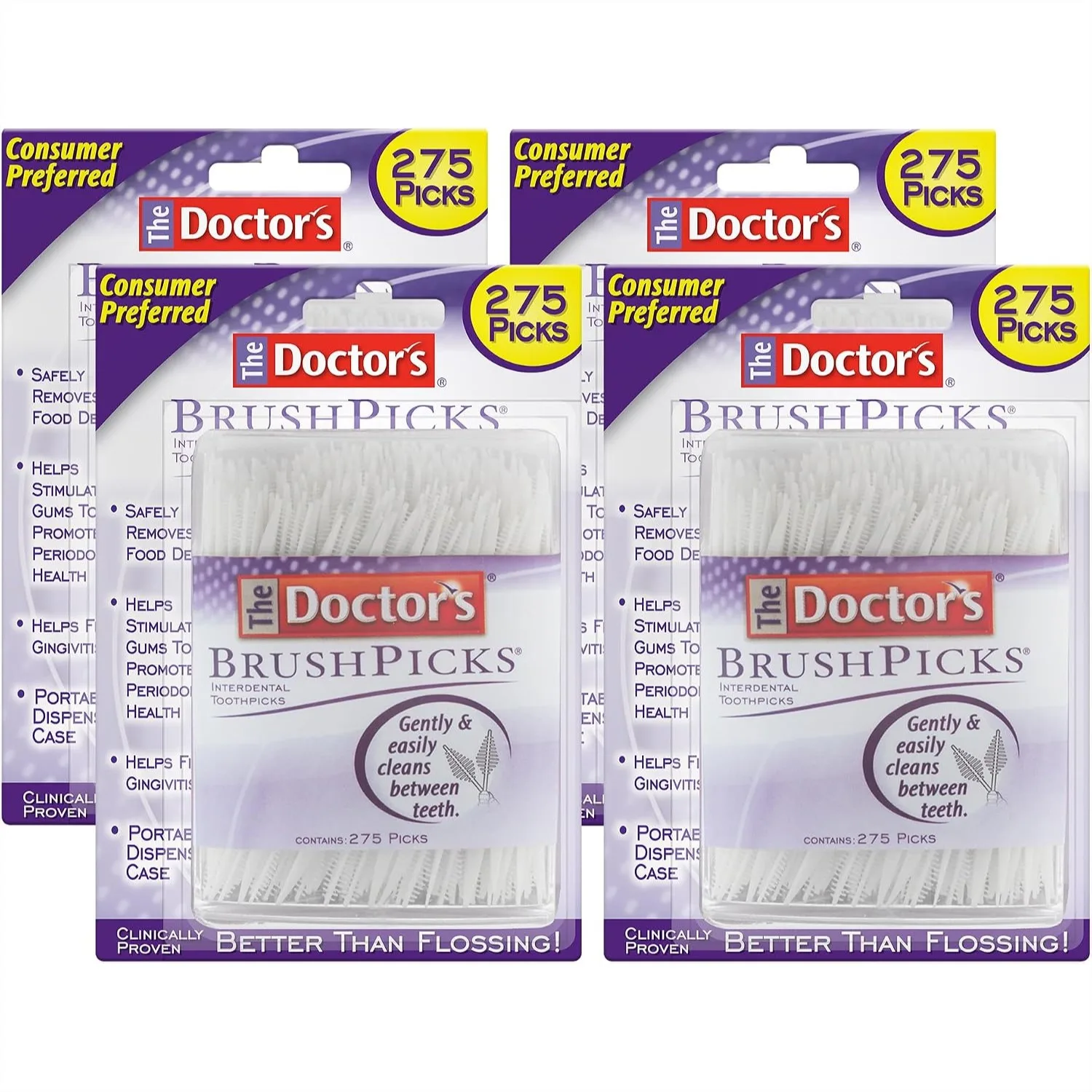 Interdental Brushes & Dental Picks, 2-in-1 for Braces, 275 Count Pack of 4