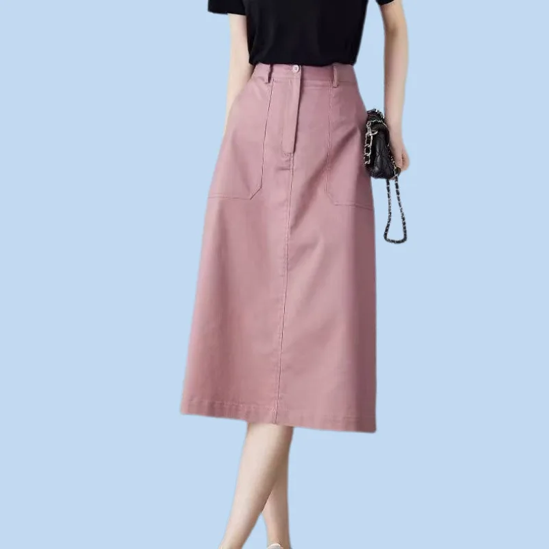 2025 Spring Summer High-Quality A-Line Denim Skirt New High-Waisted Loose Slimming Draped Mid-Length Casual Jeans Skirts