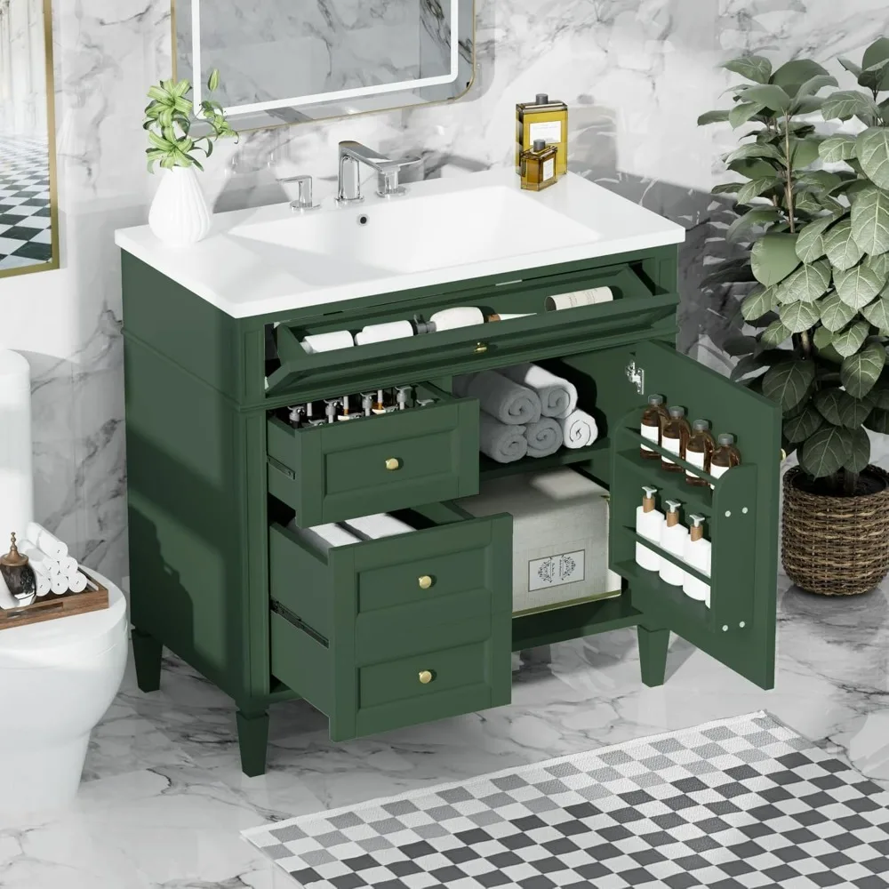 

36 Inch Bathroom Vanity with Sink Combo, Solid Wood Frame Bathroom Vanities with 2 Drawers & Soft Closing Doors & Tip-Out Drawer