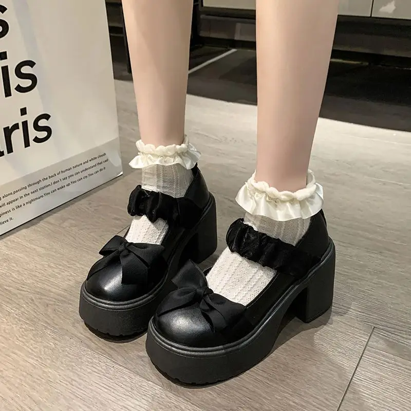 

Fashion Japanses Style Platform Mary Jane Shoes With Pearl Bow French High Heel For Women 2025 Summer
