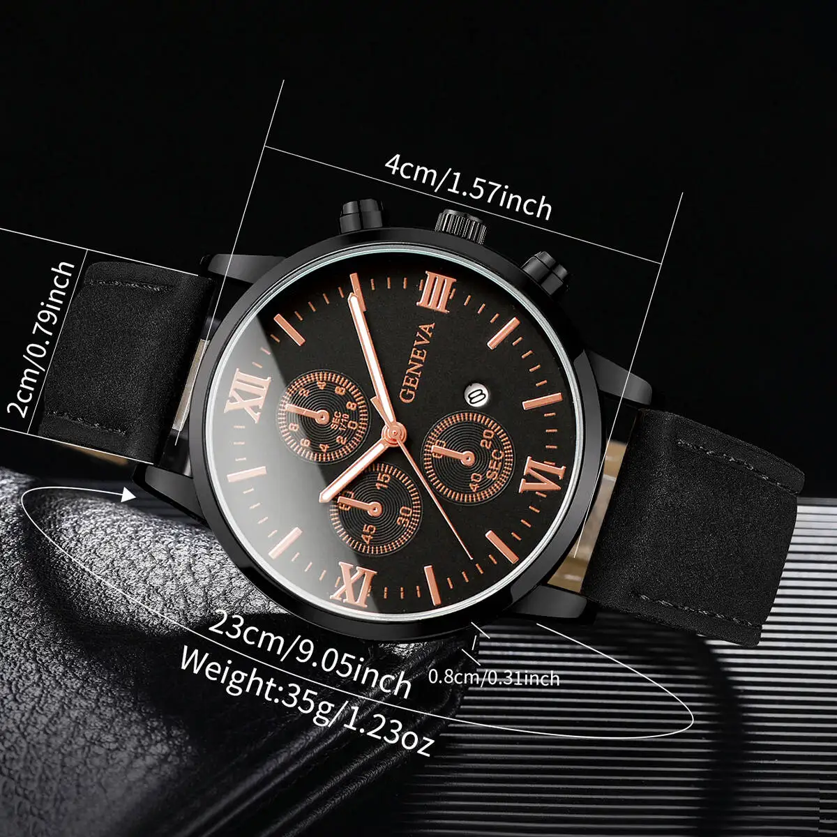 3/4PCS 패션 남자 시계 가죽 스트랩 남자 비즈니스 석영 손목 시계 달력 Reloj Hombre (상자 없음)