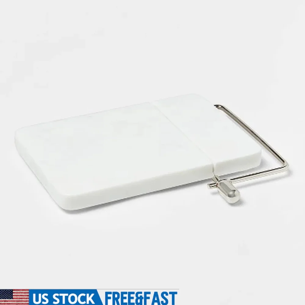 

Marble Cheese Slicer Cutting Board with Silver Handle Rectangle Design Lightweight Easy Clean Perfect Serving Cheese and Snacks