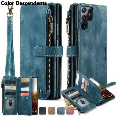 CaseMe Flip Leather Phone Case For Samsung Galaxy S25 Ultra S24 FE S23 S22 S21 S20 Plus S10 Note 20 Zipper Wallet Card Bag Cover