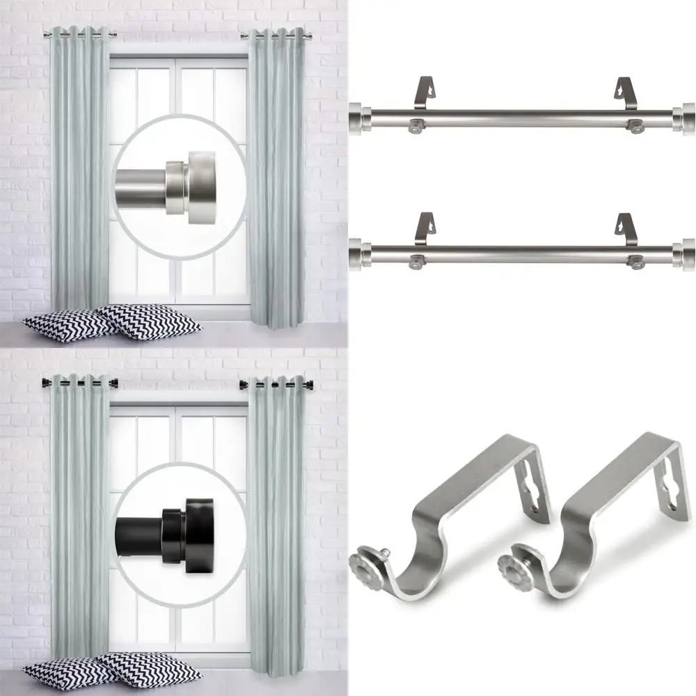 Zestaw podwójnych karniszy 30-50 cm do montażu z jednej strony, wykończenie satynowym niklem - nowoczesny wystrój domu