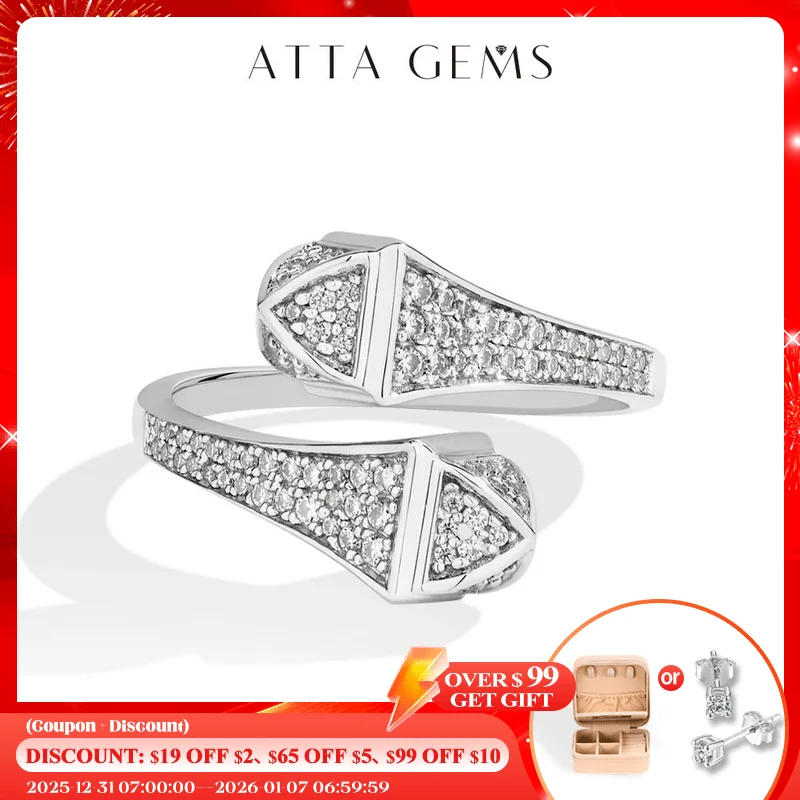 ATTAGEMS Double Snake S925 Silver Moissanite Rings Women Men Lab Diamond Adjustable Ring 18KGold Plated Luxury Jewelry for Party