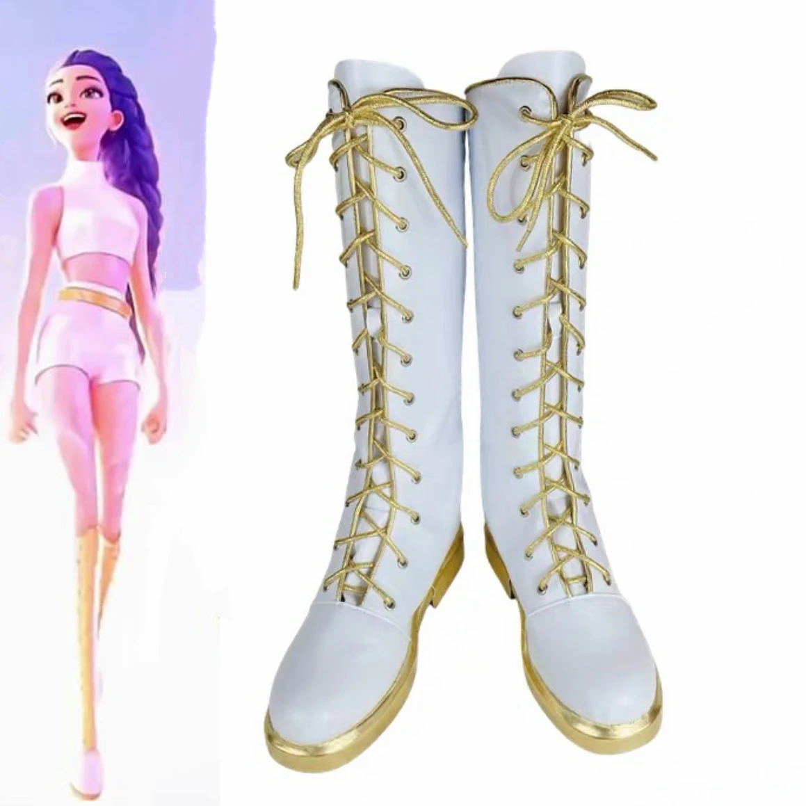 KPop Rumi Cosplay chaussures femmes bottes blanches Halloween carnaval fête chaussures de jeu de rôle