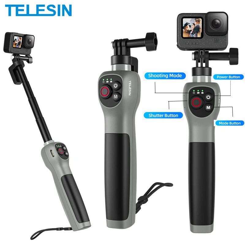 TELESIN Diving Underwater 0.85M Selfie Stick Waterproof Selfie Stick Wireless Remote Control For Gopro Hero 8 9 10 11 12