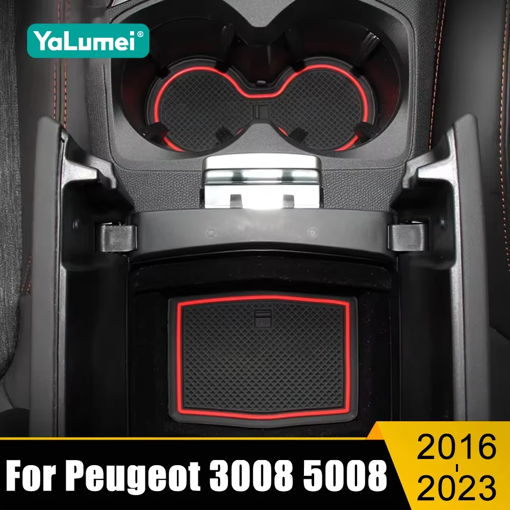 

For Peugeot 3008 5008 GT 2016 2017 2018 2019 2020 2021 2022 2023 Hybrid Car Rubber Anti-Slip Gate Slot Cup Mat Door Non-Slip Pad