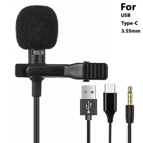 3.5mm Mini Portable Lavalier Microphone For PC Laptop Type C Lapel Clip-on Microphone For Smart Phone USB Professional Micro Mic