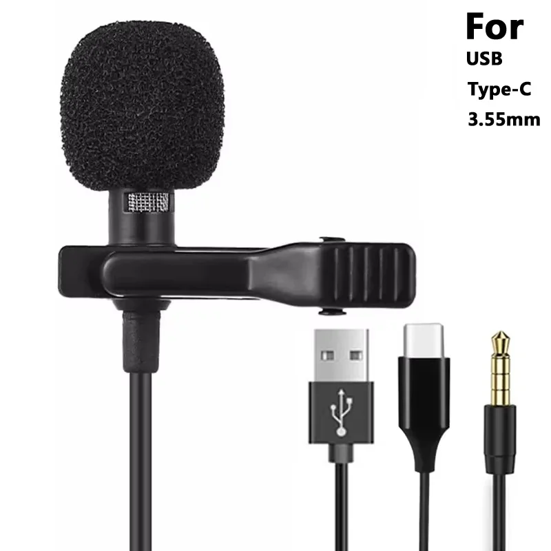 Micrófono de solapa mini portátil de 3.5mm para PC, laptop, Tipo-C, clip para smartphone, USB, micrófono profesional