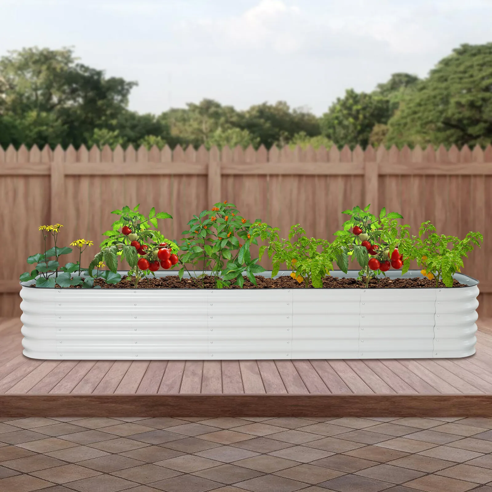 

2.85m Galvanized Raised Garden Bed, Corrugated Steel Design for Vegetables, Flowers and Herbs Planting