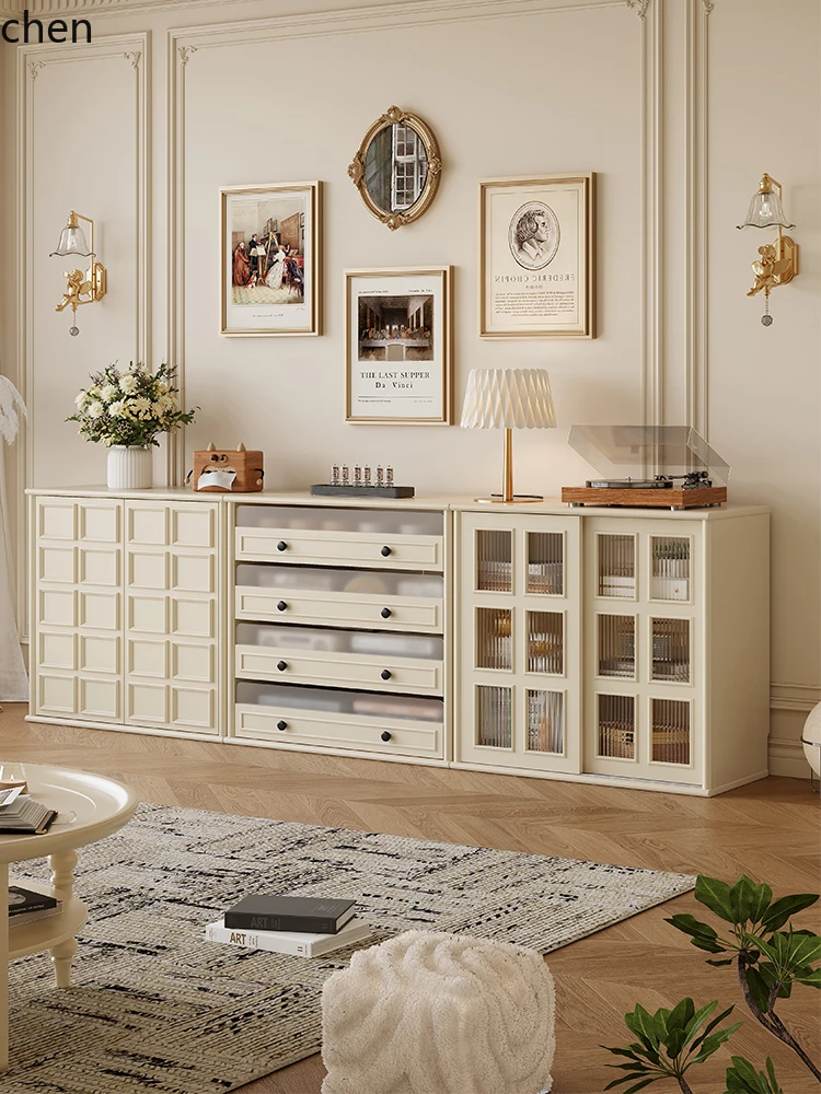 HXL Cream Style Solid Wood Living Room Modular TV Cabinet Storage Grid Cabinet