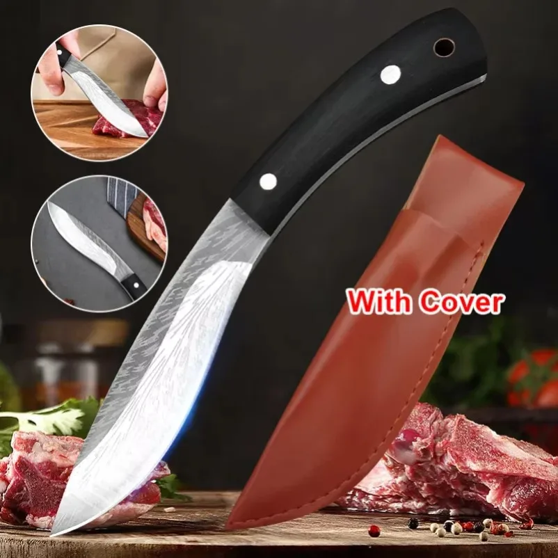 Boning Knife Stainless Steel Kitchen Knive Meat Cutting BBQ Knife Fruit Slicing Knife Hand Forged Butcher Knife with Sheath