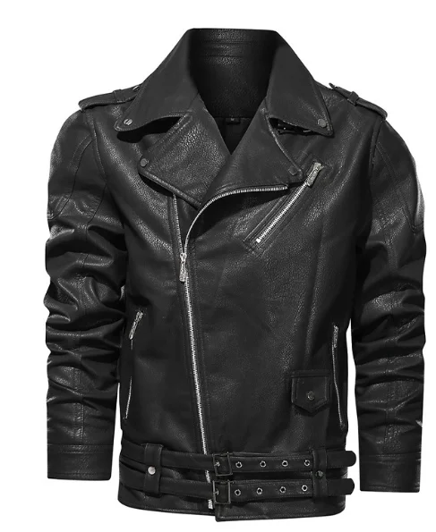 Autumn winter men's biker leather jacket Punk Hip Hop style high-quality PU leather solid color multi-zip belt biker jackets