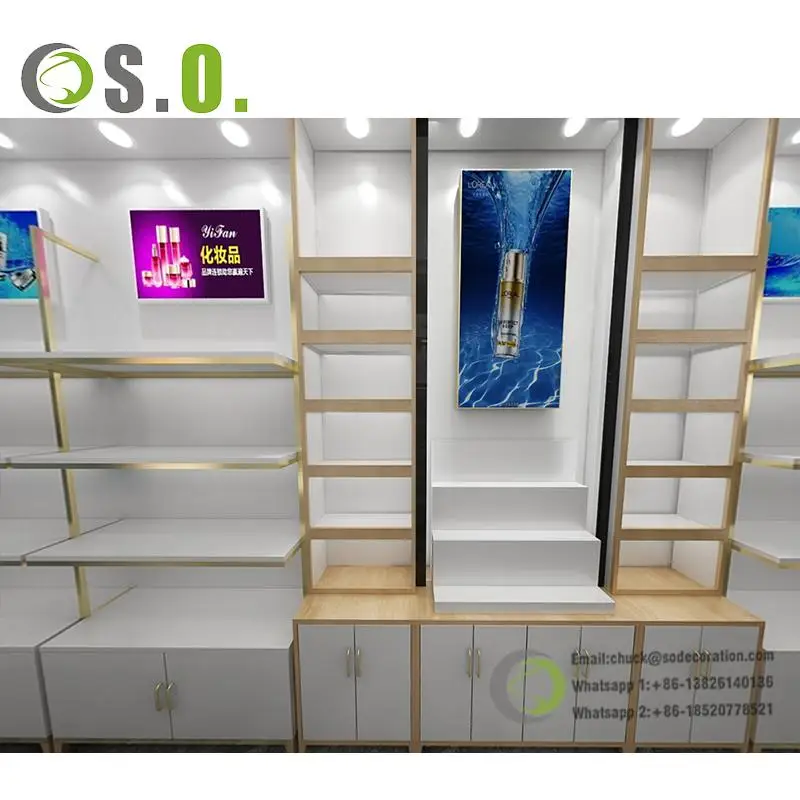 custom.Elegant Cosmetic Showroom Design Retail Cosmetic Shop Display Stand Makeup Station Furniture Display showcase