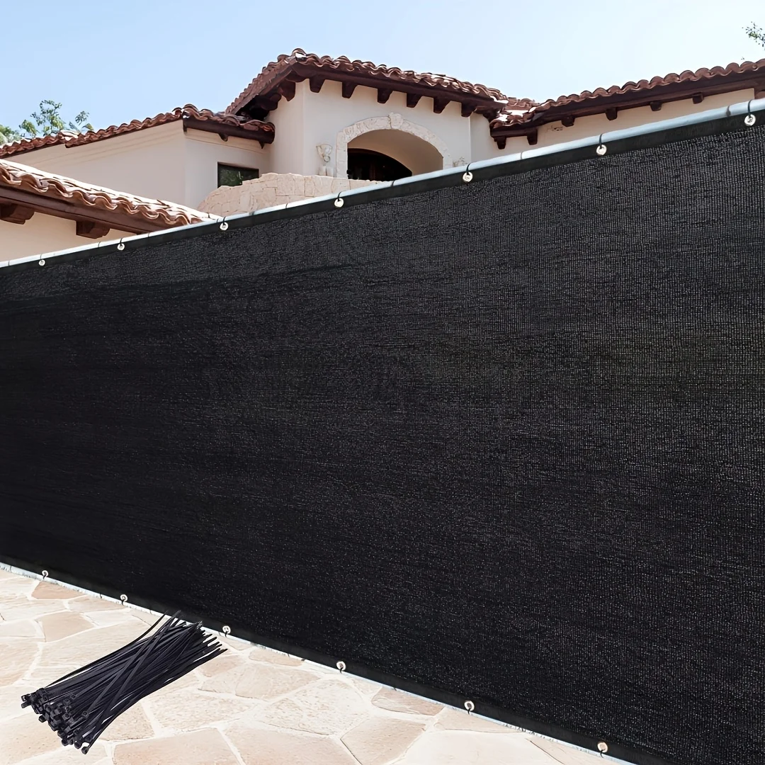 5x50ft Fence Privacy Screen Privacy Net Heavy Duty 185 GSM Windscreen & Dustproof Fabric Privacy Screen Covering Mesh Fencing（5'X50' Black）