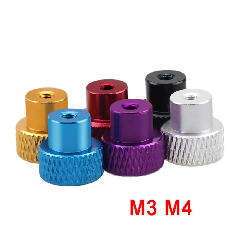 1Pcs M3 M4 Through Hole Knurled Thumb Nuts Aluminum Alloy Hand Grip Knob Step Nut Blue Purple Golden