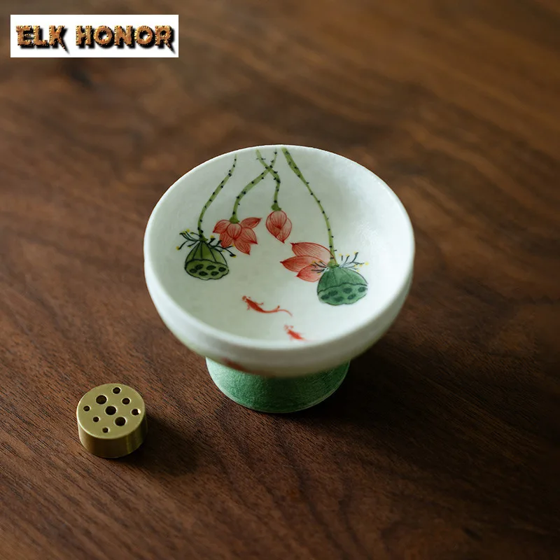Hand-painted Lotus High Foot Incense Holder Incense Smoke Waterfall Incense Burners Consecrate Censer Tea Services Ornaments