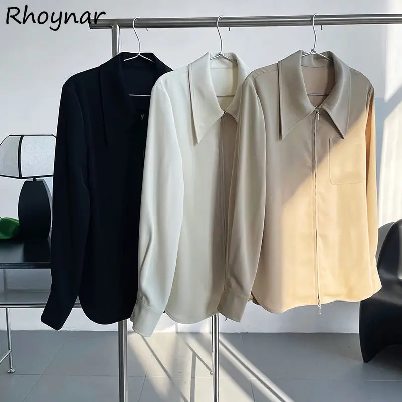 

Basic Jackets Women Solid Unisex Loose Elegant Office Lady Casual Autumn Fashion Zip-up Outwear Ulzzang Classic Mujer All-match