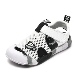 Children Sandals Fashion Flying Woven Mesh Toe Protection Casual Shoes Boys & Girls holiday Non-slip Breathable Beach Sandals