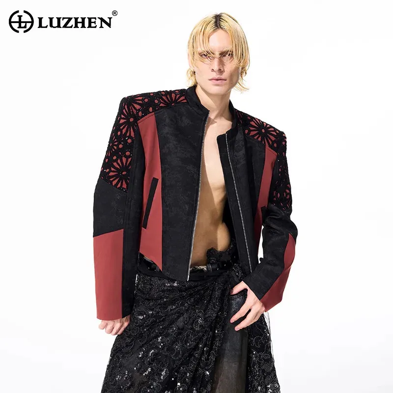 

LUZHEN Original Color Contrast Design Shoulder Pad Stand Neck Casual Jacket Men Streetwear 2025 New Niche Design Clothes JY4918