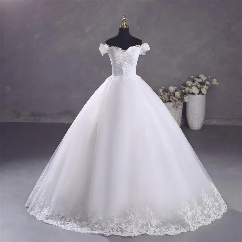 

Ashley Gloria Light Wedding Dresses Elegant Real Photo Boat Neck Ball Gown Plus Size Vestido De Noiva Simple Gown For Women