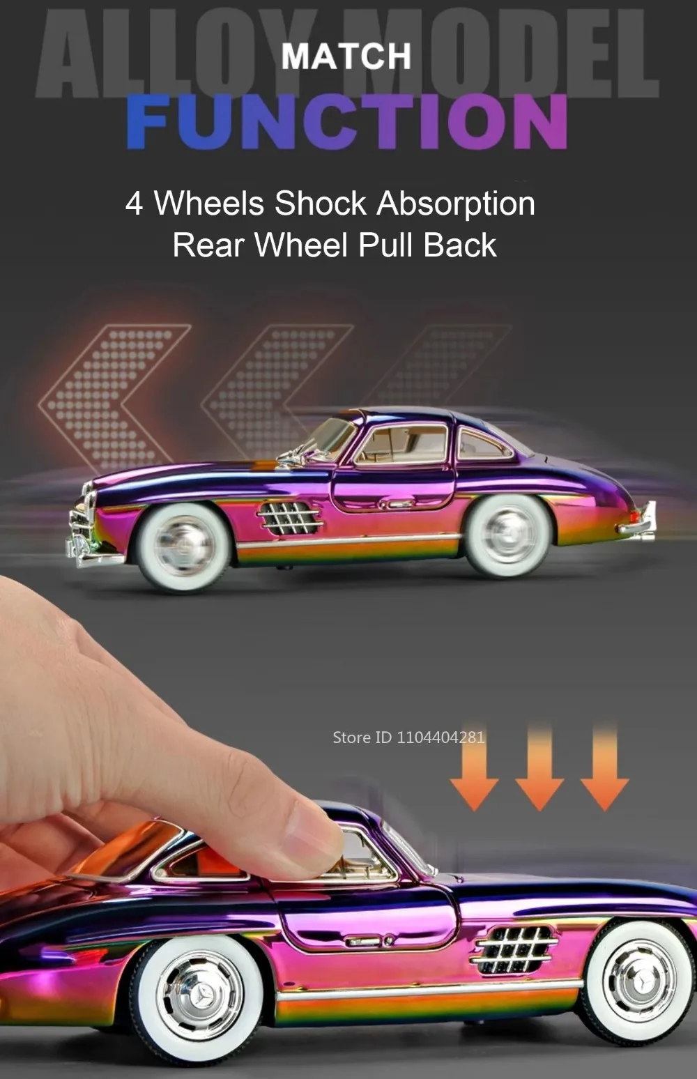 1:24 Phantom 300SL Legierung Diecast Vintage Auto Miniatur Modell Spielzeug Sound Licht Zurückziehen Türen Geöffnet Ornament Kinder Festival Geschenk – Detail 26
