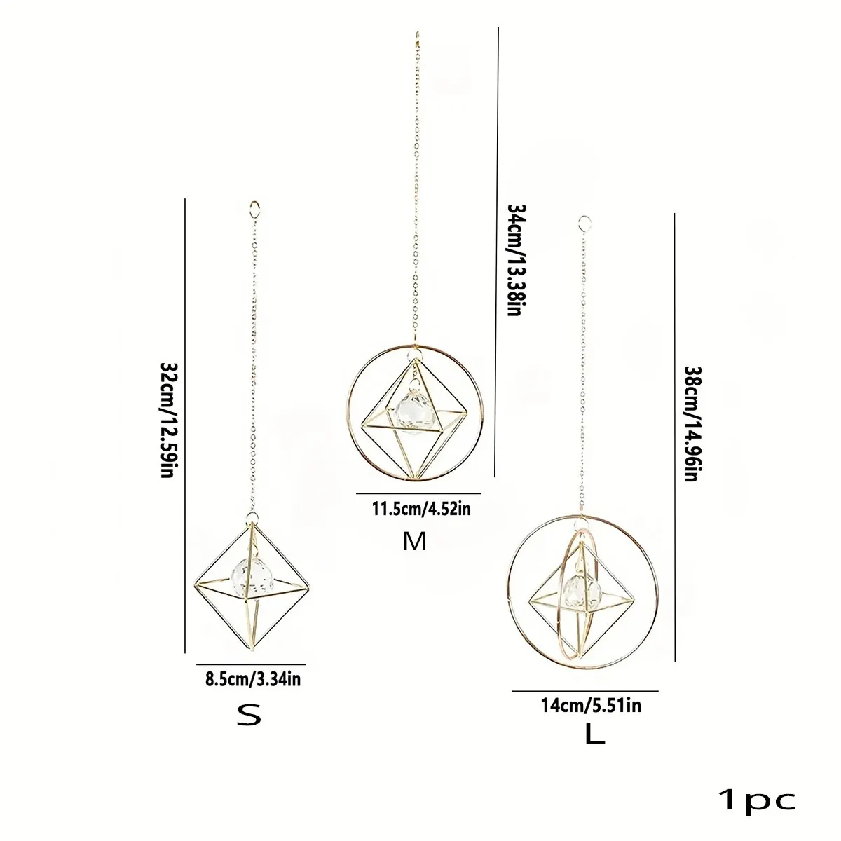 1 Pc Gold Air Frame Crystal Suncatcher Wind Chime Hanging Indoor Outdoor Garden Lighting Ornaments Wedding Party Decoration